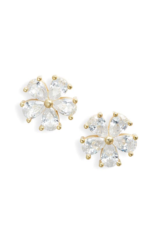 Shymi Flower Cubic Zirconia Stud Earrings In Gold