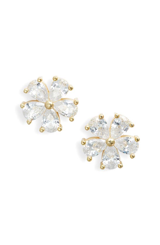 Shymi Flower Cubic Zirconia Stud Earrings In Gold