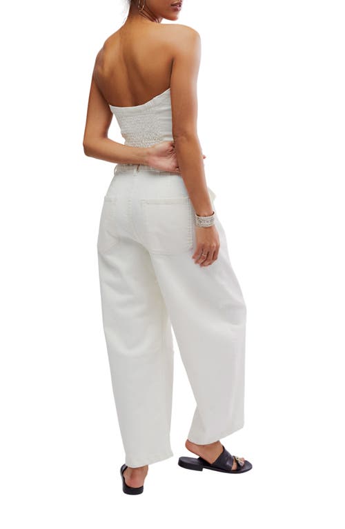 Shop Free People Je Suis Pret Barrel Leg Denim Jumpsuit In Stone White