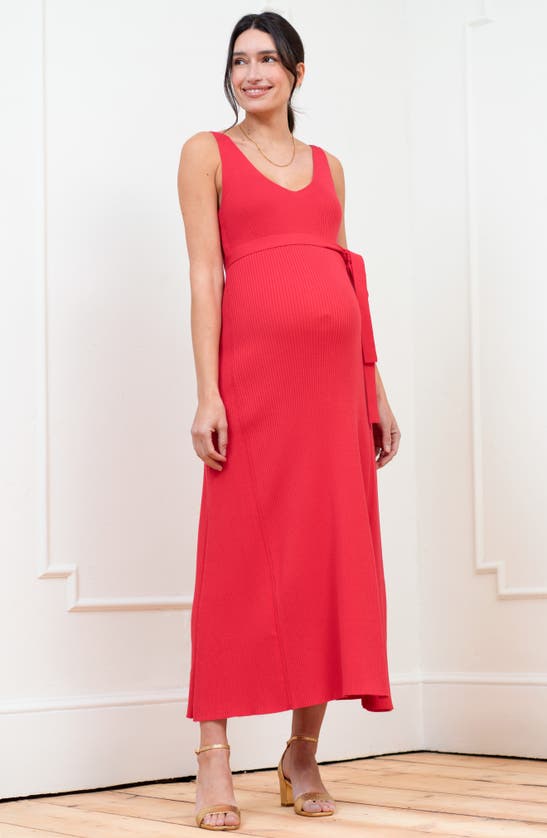 Shop Seraphine Rib Maternity/nursing Midi Sweater Dress In Raspberry