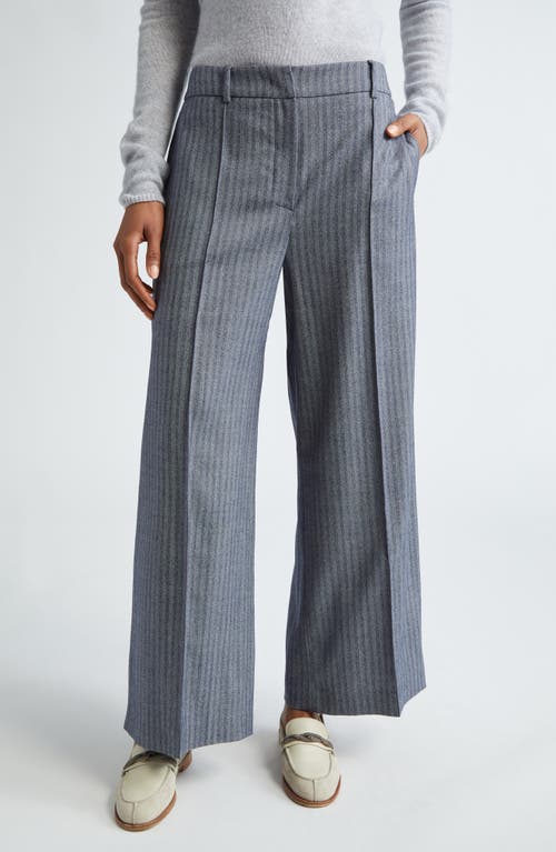 Eleventy Stripe Straight Leg Stretch Virgin Wool Herringbone Twill Trousers In Denim Blue