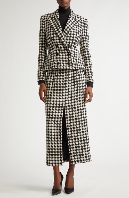 Shop Dolce & Gabbana Dolce&gabbana Macro Houndstooth Long Wool & Cotton Skirt In Quadri-check-tartan