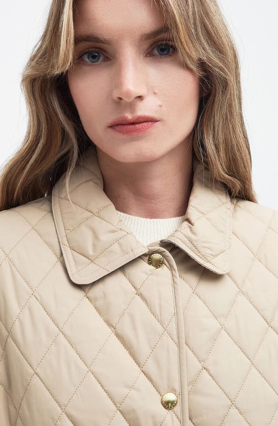 Shop Barbour Reil Quilted Belted Recycled Polyester Jacket In Safari/ Primrose Hessian