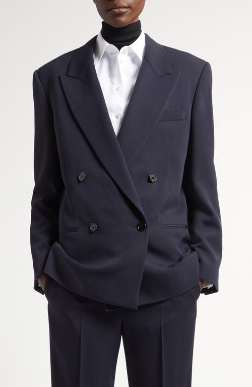 Shop The Row Sandon Double Breasted Virgin Wool Blazer In Dark Navy