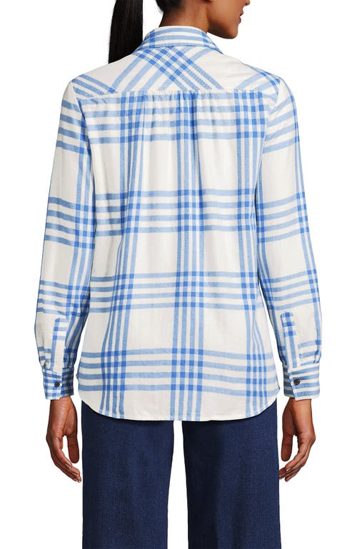 Shop Lands' End Plus Size Flannel Boyfriend Fit Long Sleeve Shirt In Ivory/vista Blue Plaid