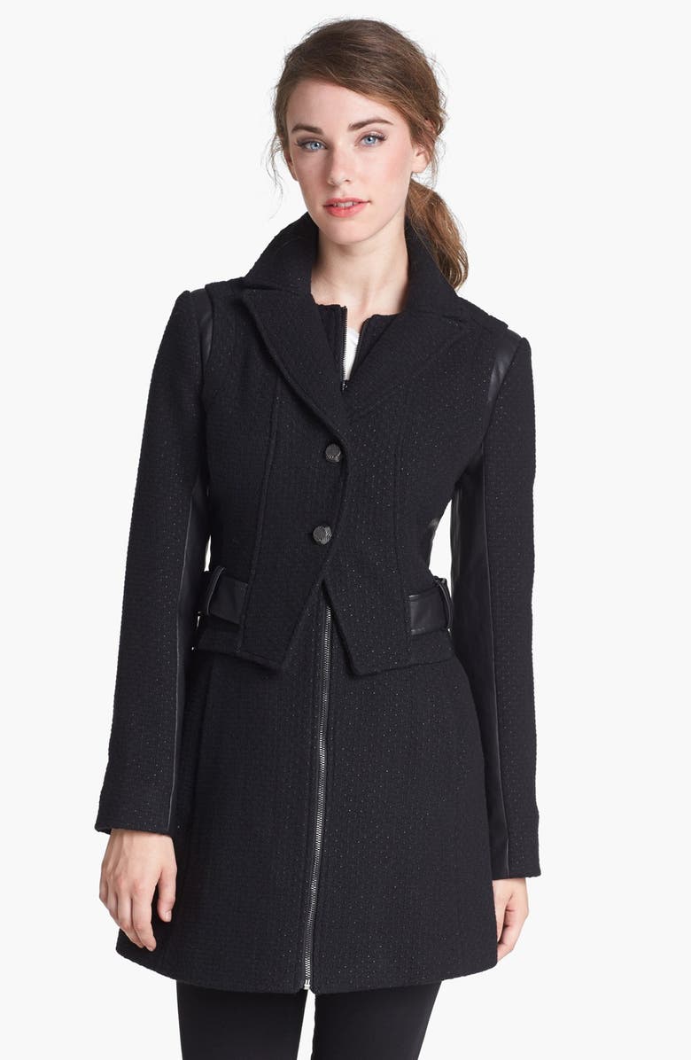 GUESS Faux Leather Trim Military Coat | Nordstrom