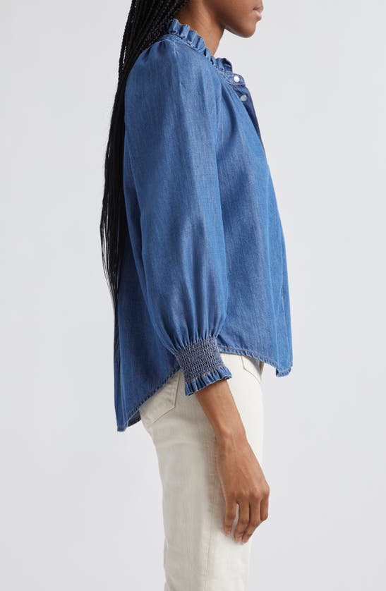 Shop Veronica Beard Calisto Ruffle Collar Cotton Button-up Shirt In Cornflower