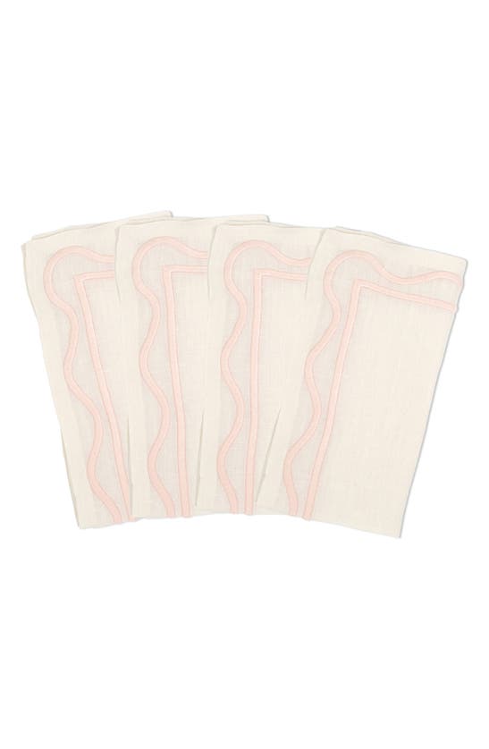 Misette Set Of 4 Embroidered Linen Napkins In Color Block Pink