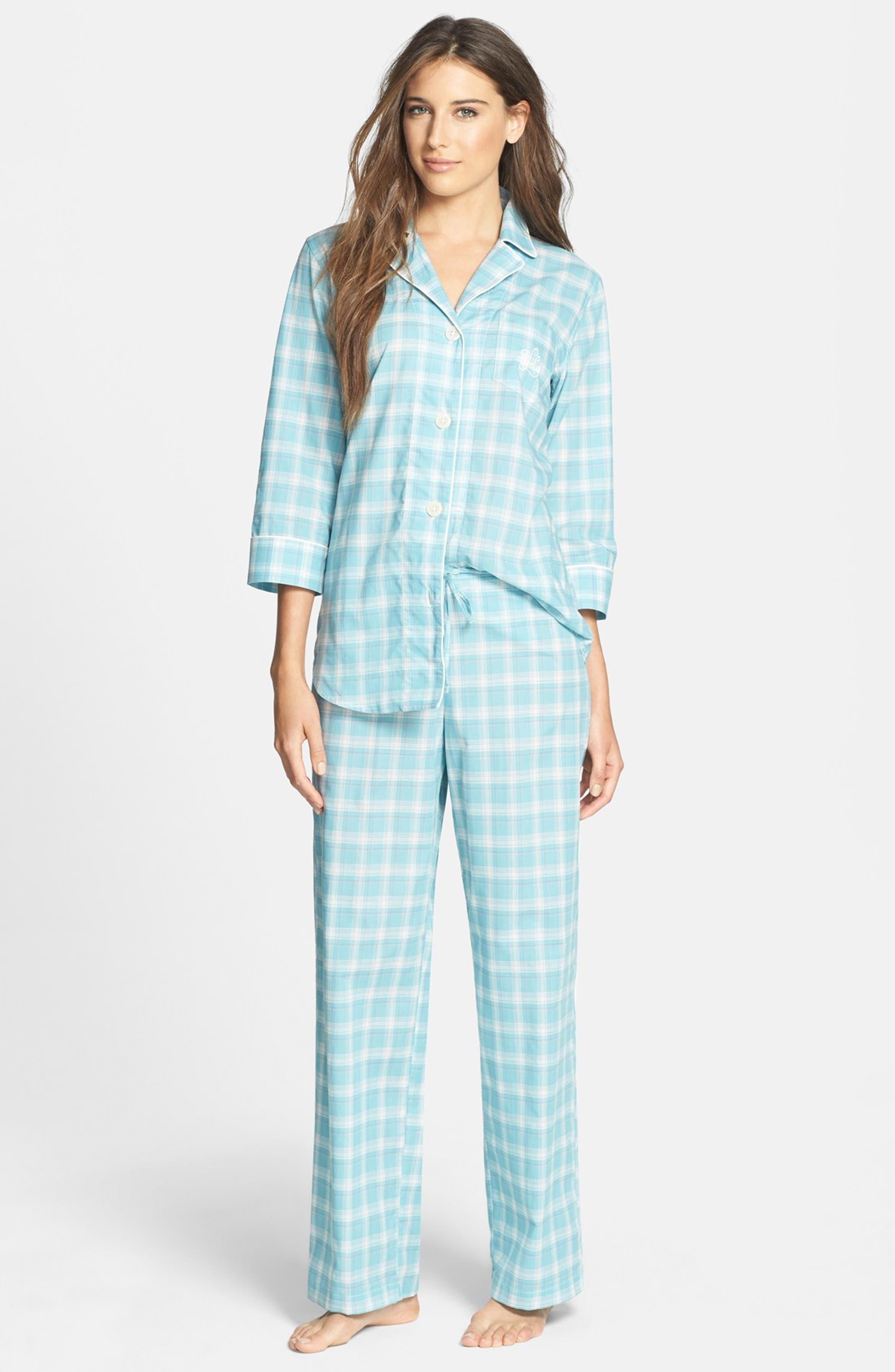 Lauren Ralph Lauren Three-Quarter Sleeve Cotton Lawn Pajamas | Nordstrom