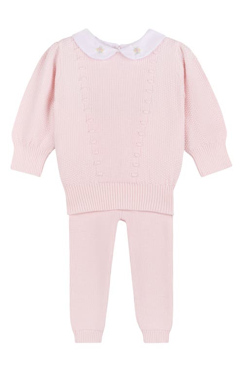 Feltman Brothers Peter Pan Collar Cotton Sweater & Pants Set In Pink