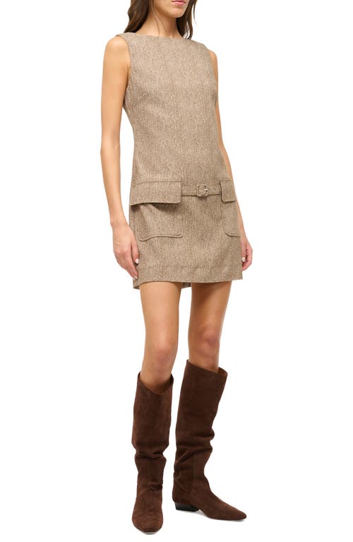 Shop Staud Sheila Sleeveless Herringbone Minidress In Mocha Herringbone