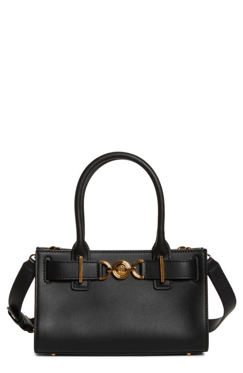 Versace Medusa Small Belted Leather Tote In Black- Gold