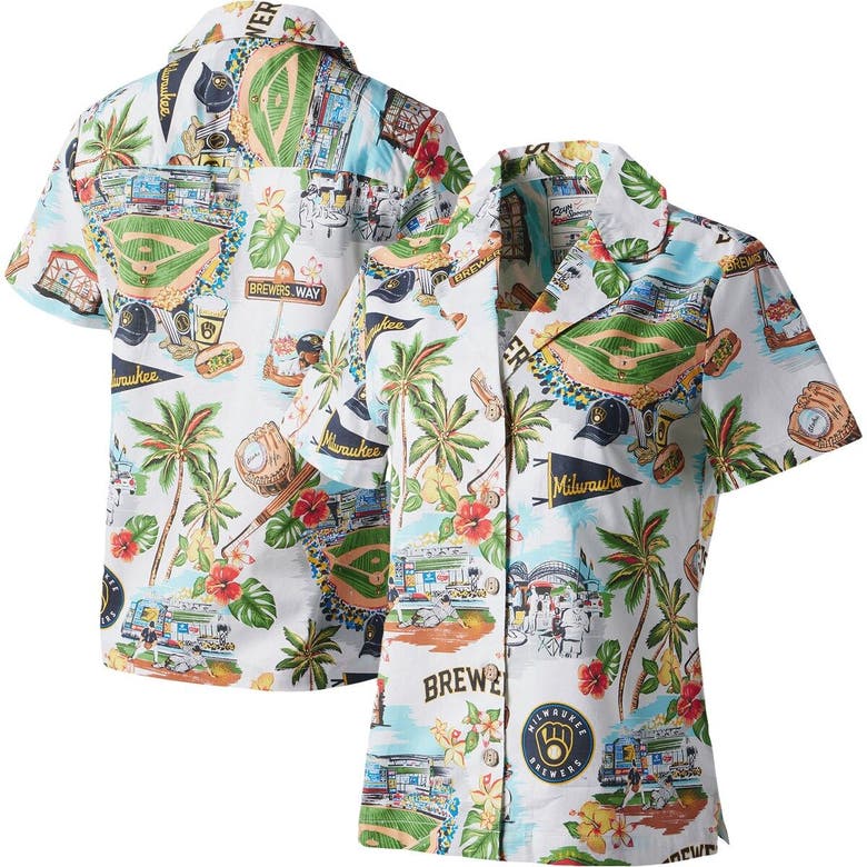 Men's Reyn Spooner White Milwaukee Brewers Scenic Button-Up Shirt