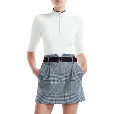 Maje Misty Half Zip Ribbed Cotton & Wool Blend Sweater, Ivory