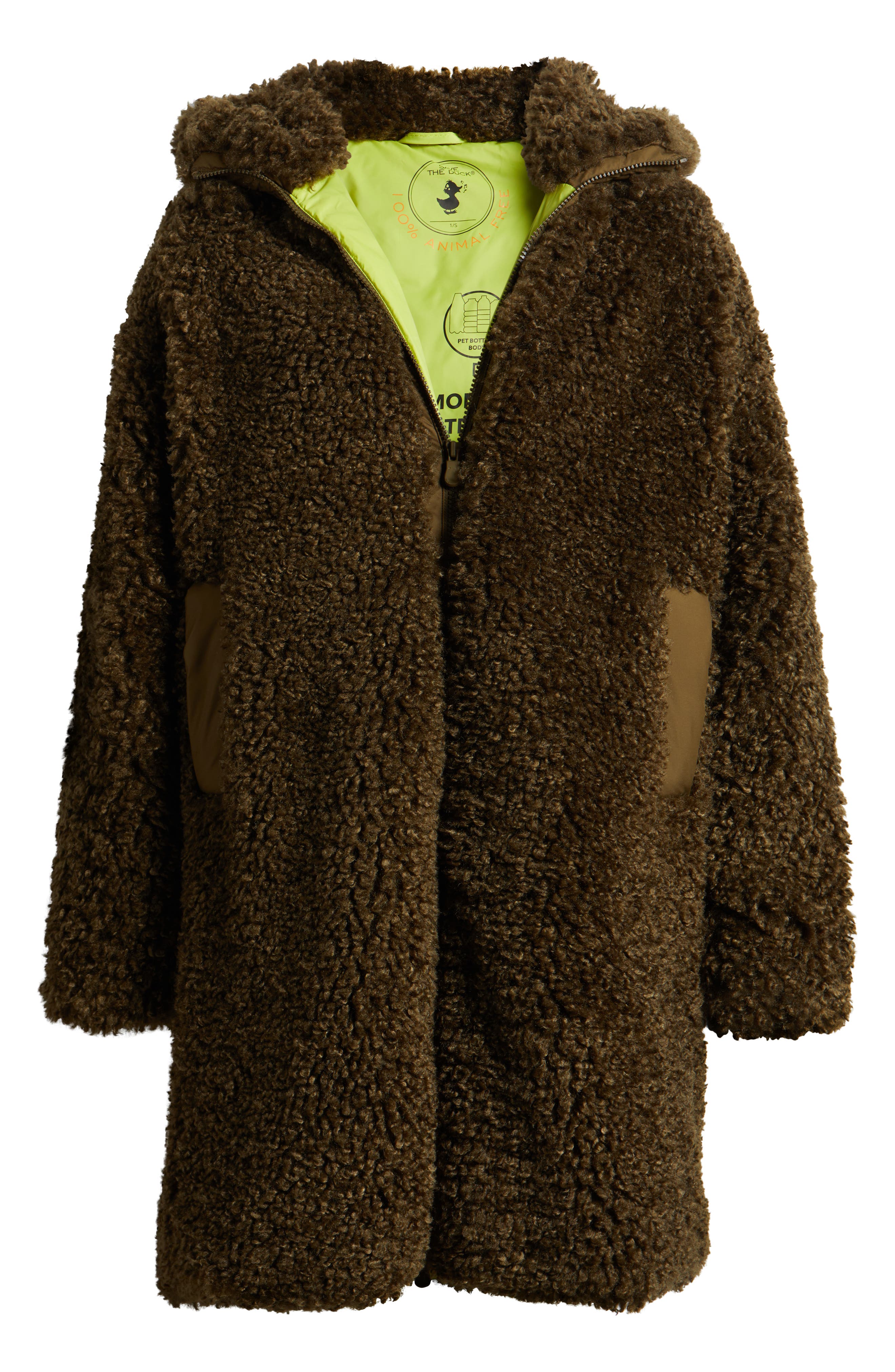 Save The Duck Angelica Faux Shearling Coat in Bark Green Cover