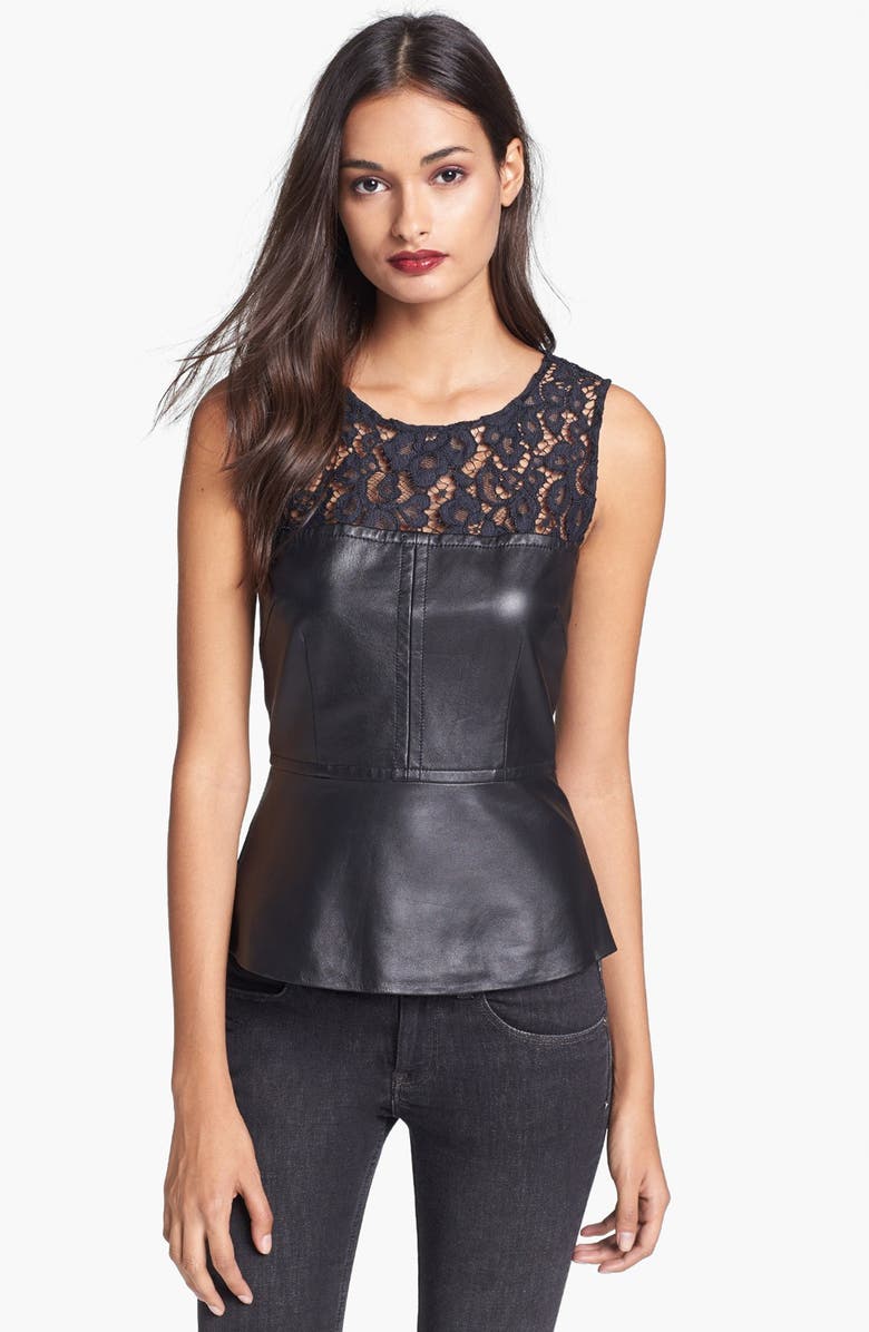 Trina Turk 'Clea' Leather & Lace Top | Nordstrom