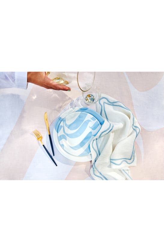 Misette Scalloped Embroidery Linen Napkins Set Of 4 In Color Block Blue