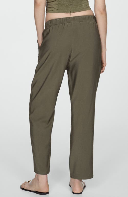 Shop Mango Elastic Waist Jogger Trousers In Khaki