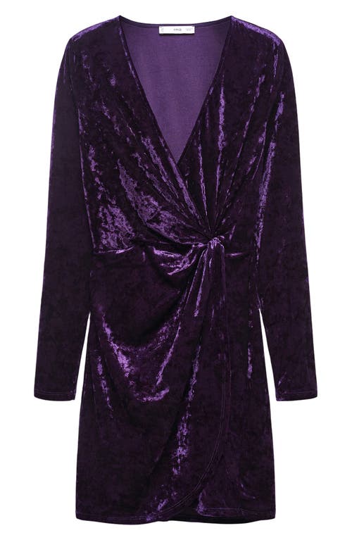 MANGO Knot Long Sleeve Crushed Velvet Dress in Purple at Nordstrom, Size 2