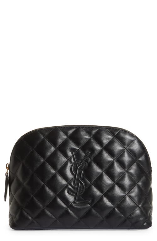 Saint Laurent Large Diamond Quilted Leather Cosmetic Pouch in Nero at Nordstrom