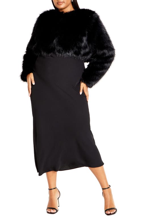 City Chic Angelica Faux Fur Crop Jacket In Black
