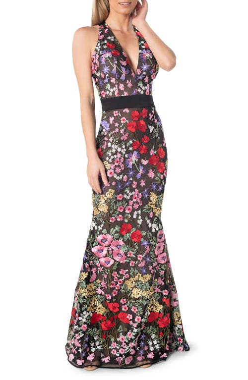 Dress the Population Camden Embroidered Floral Mermaid Gown Rouge Multi at Nordstrom,