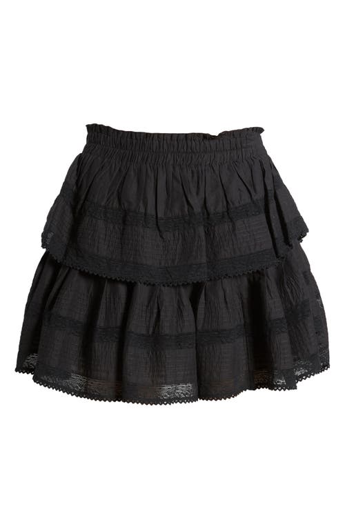 Loveshackfancy Tiered Ruffle Cotton Miniskirt In Black