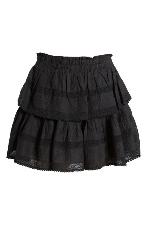 Shop Loveshackfancy Tiered Ruffle Cotton Miniskirt In Black