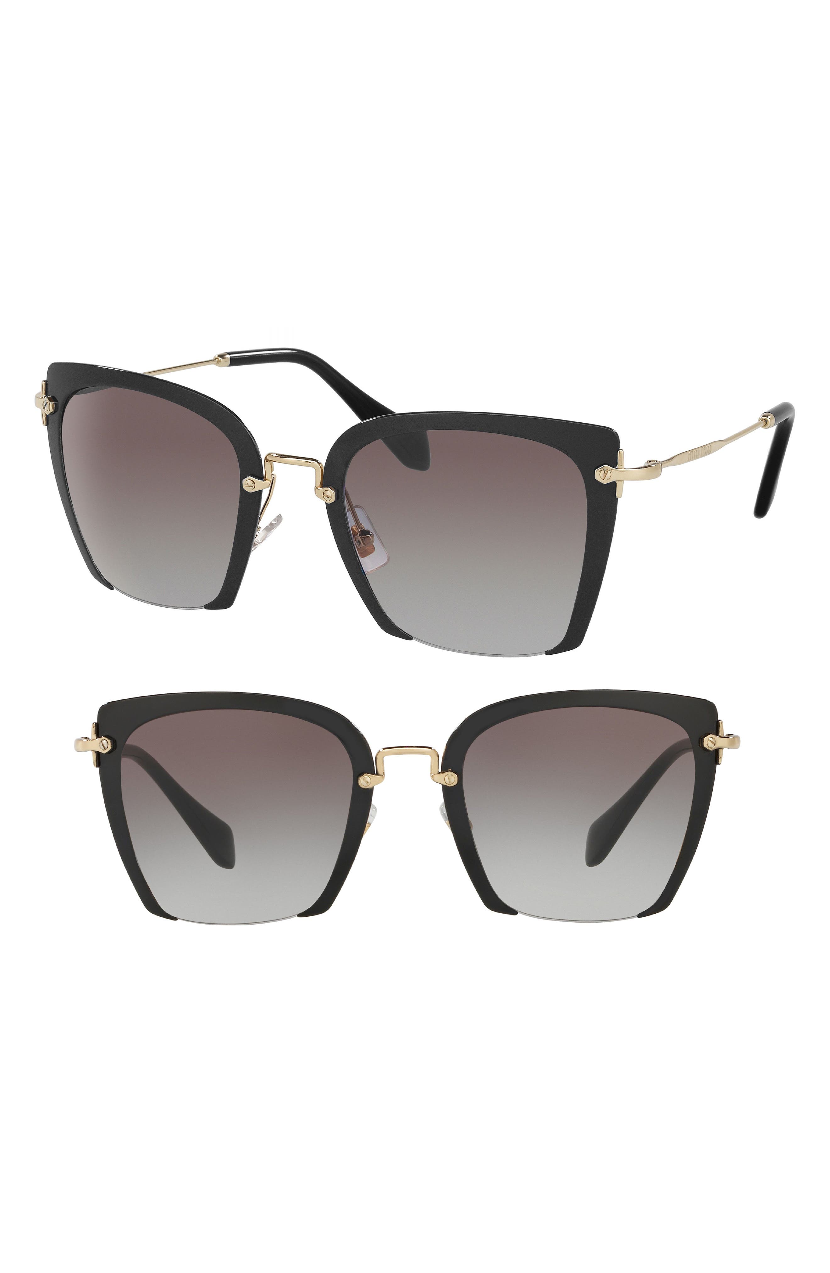 Miu Miu 52mm Semi Rimless Sunglasses in Black at Nordstrom