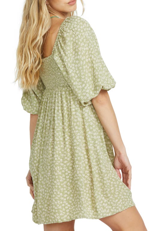 Billabong Ray Of Sun Floral Puff Sleeve Dress In Avocado
