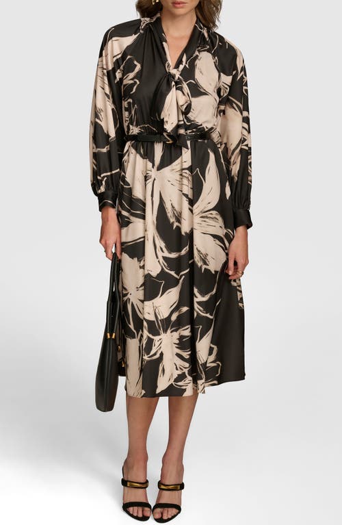 Shop Donna Karan New York Floral Long Sleeve Midi Dress In Black/sand Multi