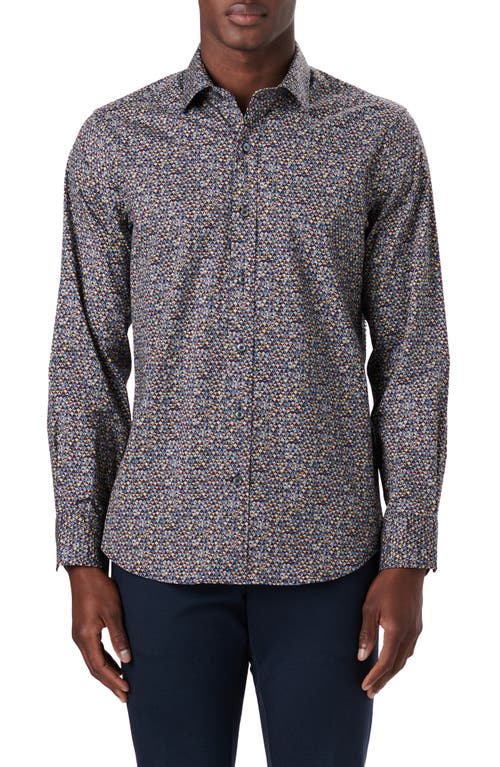 Bugatchi Julian Shaped Fit Geo Print Stretch Cotton Button-Up Shirt in Sand at Nordstrom, Size Xxx-Large