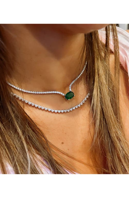 Shop Shymi Oval Pendant Tennis Necklace In Silver/green