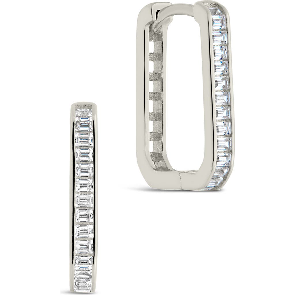 Sterling Forever Piper Cz Rectangular Hoop Earrings In Silver