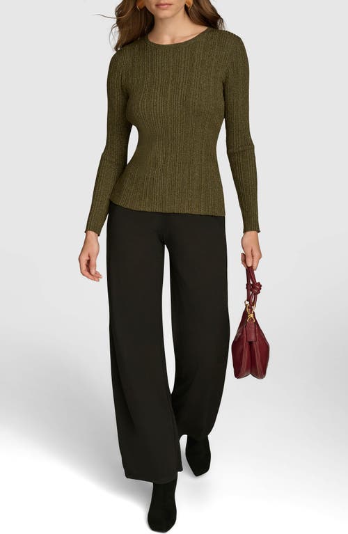 Shop Donna Karan New York Metallic Variegated Rib Merino Wool Blend Sweater In Hthr Beech