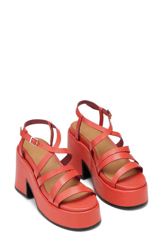 Ganni Leather Platform Wedge Sandals In Paprika | ModeSens
