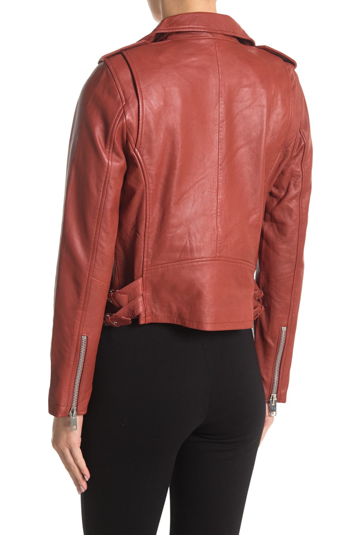 Walter Baker Liz Leather Crop Moto Jacket In Medium Red2
