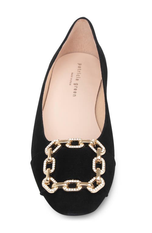 Shop Patricia Green Celine Chain Link Flat In Black Suede
