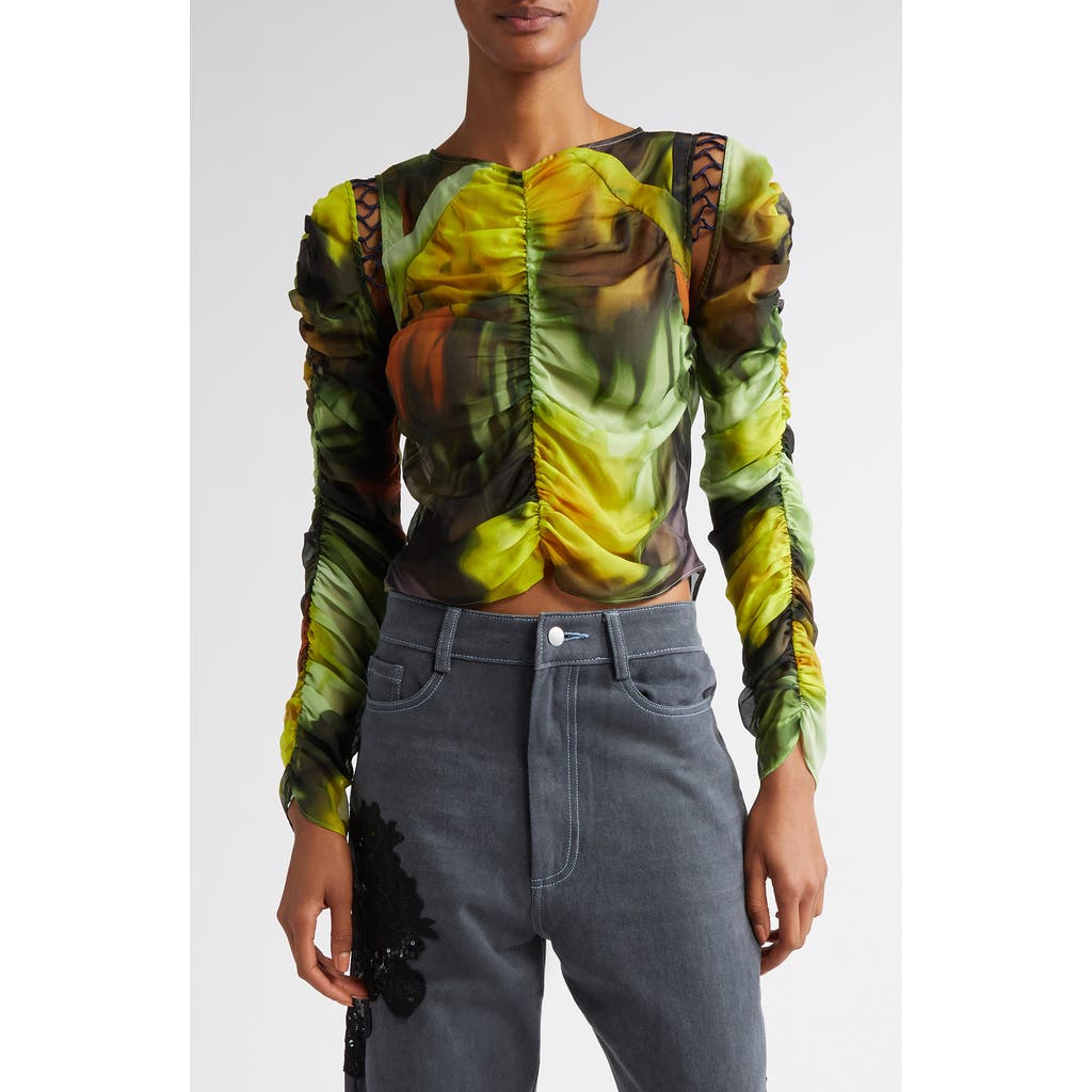 Collina Strada Delilah Gathered Silk Crop Top in Melting Bloom