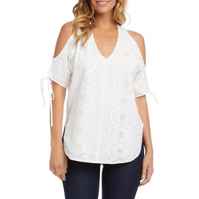 Karen Kane Cotton Eyelet Cold Shoulder Top, White