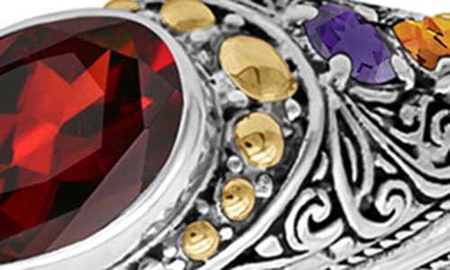 Devata Garnet & Sterling Silver Bali Jimbaran Cuff Bracelet In Silver/gold/red