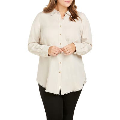 Plus Size Foxcroft Haven Garment Dyed Tencel Lyocell Shirt, Beige