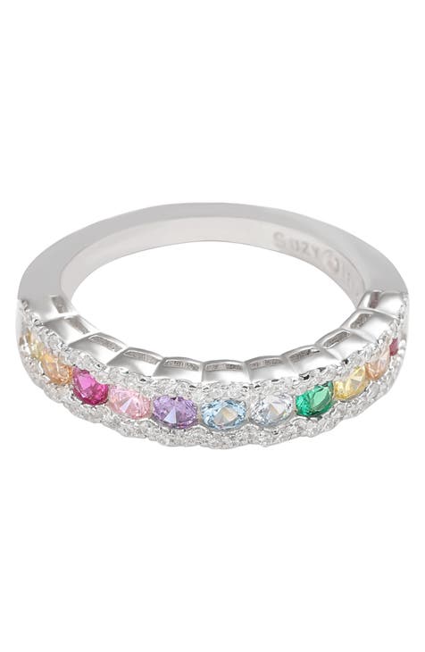 Sterling Silver Rainbow Cubic Zirconia Half Band Ring