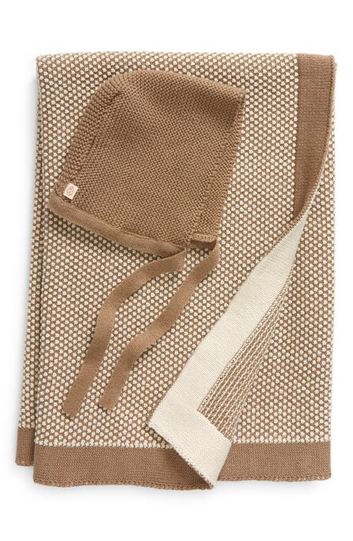 Pink Lemonade Elegant Dove Organic Cotton Hat & Blanket Set In Brown