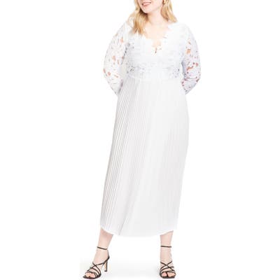 Plus Size Eloquii Lace Bodice Chiffon Gown, White