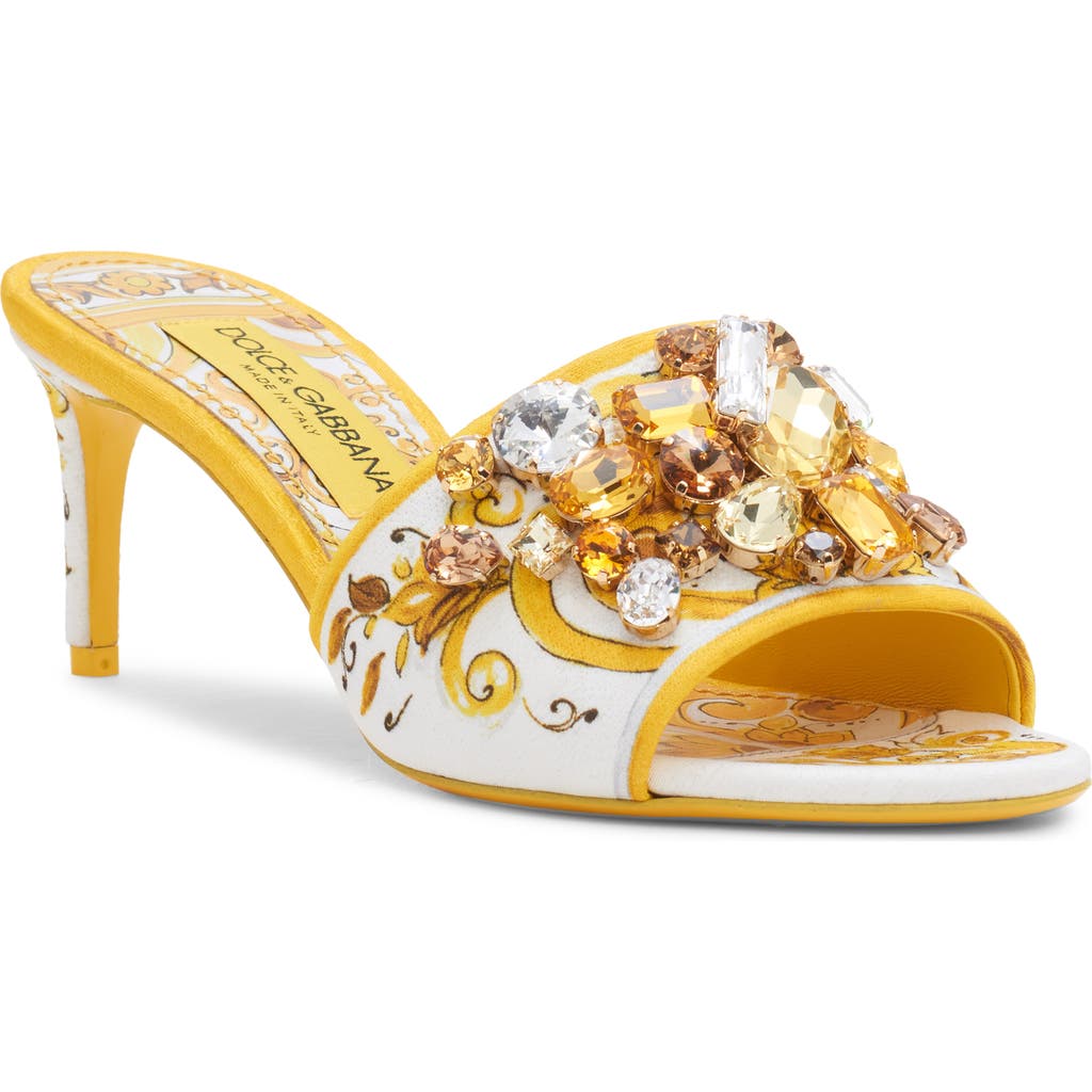 Dolce & Gabbana Keira 60 Majolica Print Crystal Embellished Mules In Azulejos Giallo