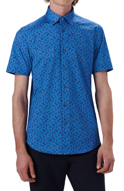 Bugatchi OoohCotton Floral Short Sleeve Button-Up Shirt in Classic Blue at Nordstrom, Size X-Large