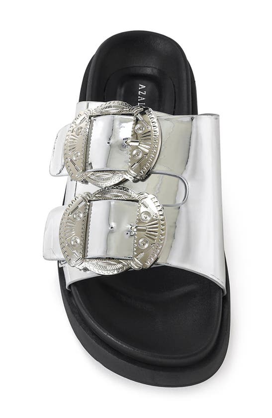 Shop Azalea Wang Chantaye Metallic Slide Sandal In Silver
