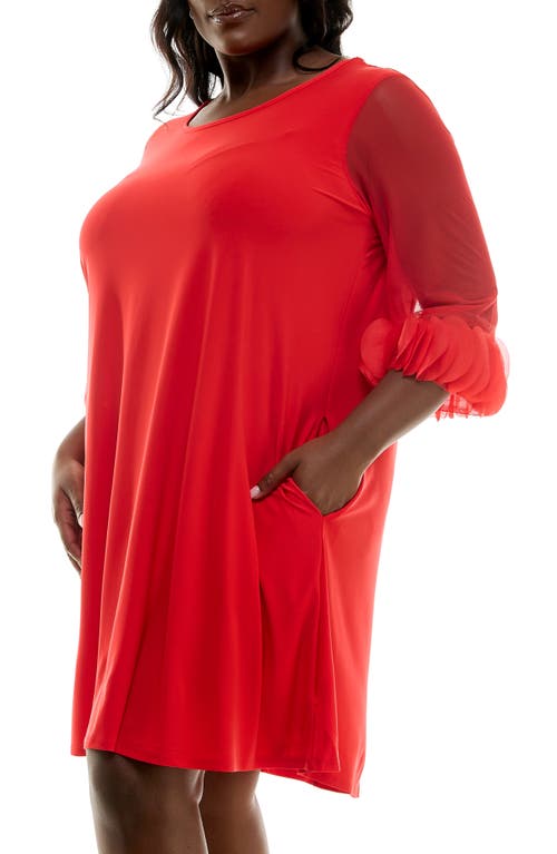 Nina Leonard Ruffle Long Sleeve Chiffon Dress In Poppy Red