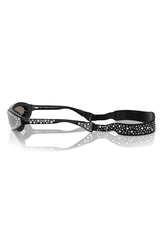 Swarovski 42mm Wraparound Sunglasses With Strap In Black